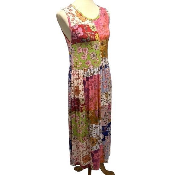 Johnny Was Cosmo Easy Fit Tea Length Patchwork Bamboo Midi Dress Women Large - Picture 11 of 16